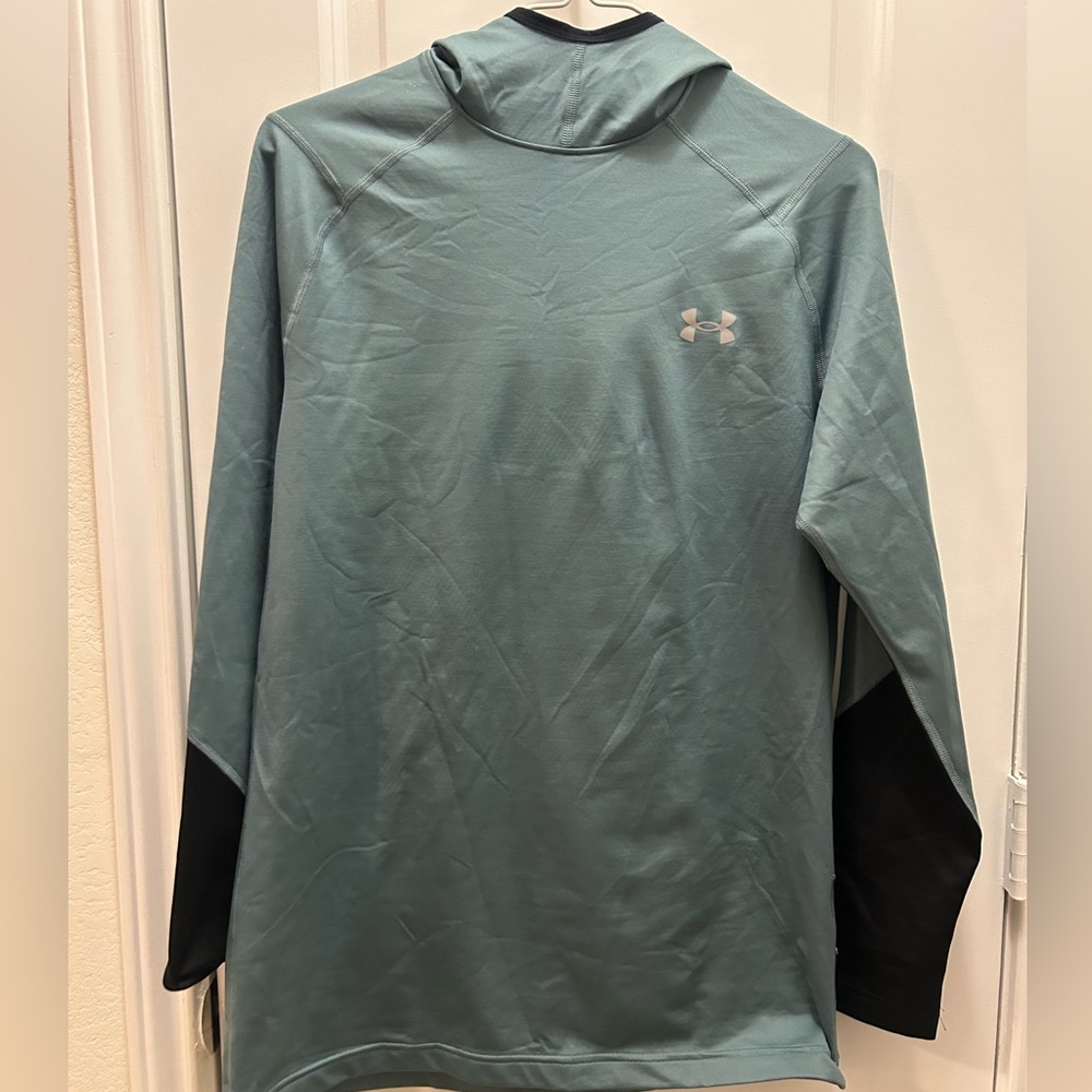 Under Armour Coldgear Mens Shirt M Green Black Long Sleeve Hoodie Fitted